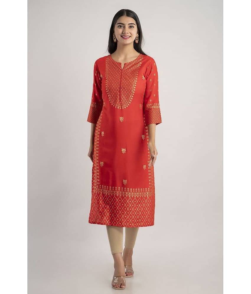 MAUKA - Red Rayon Women's Straight Kurti ( Pack of 1 )