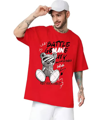 Leotude Cotton Blend Oversized Fit Printed Half Sleeves Men's Round T-Shirt - Red ( Pack of 1 )
