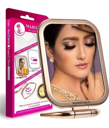 Majestique Table Top Double Side Makeup Mirror, 1X/20X Square Magnifying, 180 Degree Stand - Gold