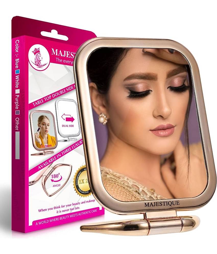 Majestique Table Top Double Side Makeup Mirror, 1X/20X Square Magnifying, 180 Degree Stand - Gold