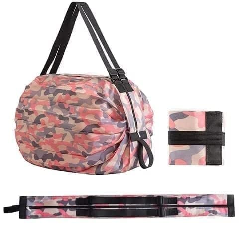 Unisex-Adult Portable Foldable Shopping Bag Large Capacity Multipurpose Storage Bag Sports Travel Shoulder Bag (Pink Camouflage)