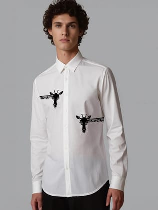 White Animal Printed Casual Shirt-WHITE / S