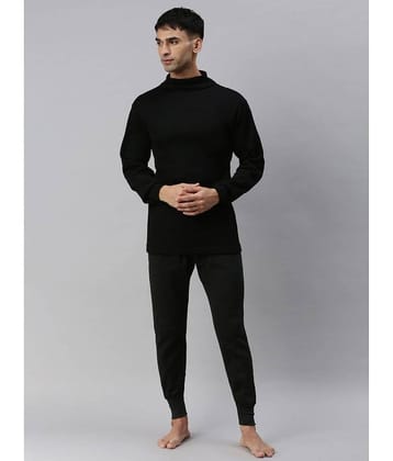 Lux Cottswool Pack of 1 Cotton Blend Thermal Sets For Men's ( Black )