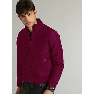Fashlook Bomber Solid Full Sleeve Maroon Jacket for Mens