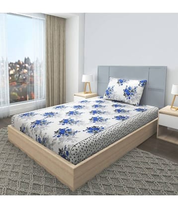 Apala Microfiber Floral Single Bedsheet with 1 Pillow Cover - Blue