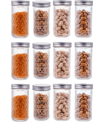 CROCO JAR Glass Silver Food Container ( Set of 12 )