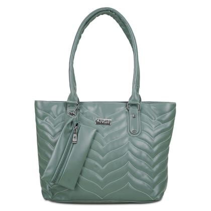 Jothi Crestline Premium Womens Handbag | Multi-Compartment Quilted Tote | Synthetic Leather | Chevron Design | Water-Resistant | Soft Base | Light Mint Green