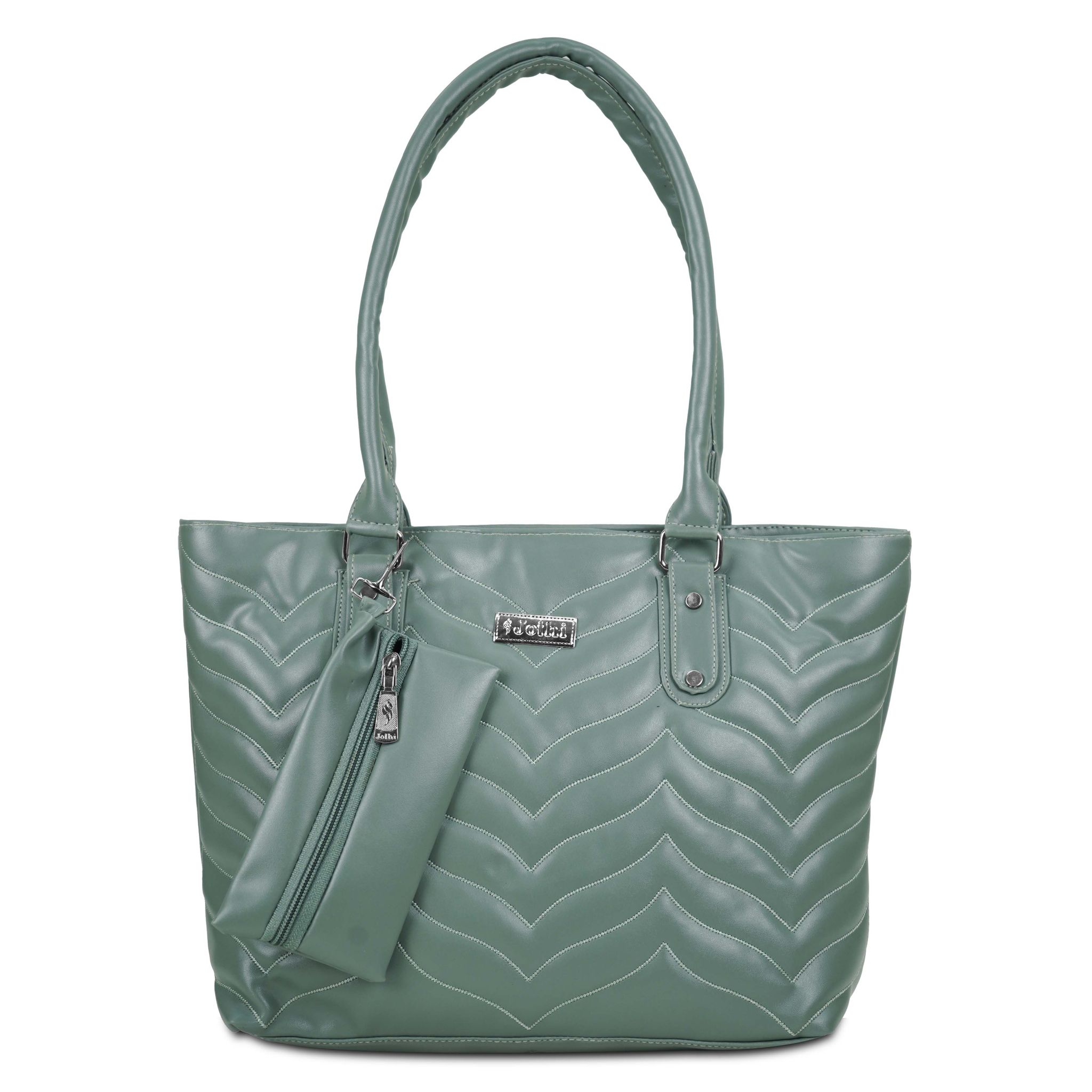 Jothi Crestline Premium Womens Handbag | Multi-Compartment Quilted Tote | Synthetic Leather | Chevron Design | Water-Resistant | Soft Base | Light Mint Green