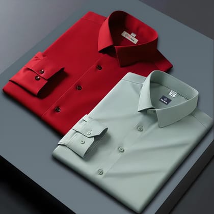 Combo of 2 Formal shirts Red & Pista Green Colour-S