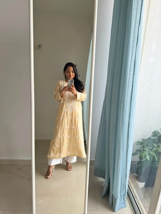 Cotton Chikankari Kurti -  Yellow-Gold / cotton / S