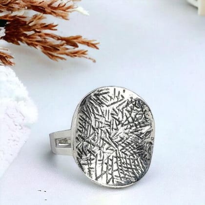 Oxidised Silver-Plated Textured Finger Ring