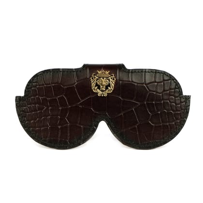 Croco Print Dark Brown Leather With Metal Lion Eyewear Glasses Cover by Brune & Bareskin-FS