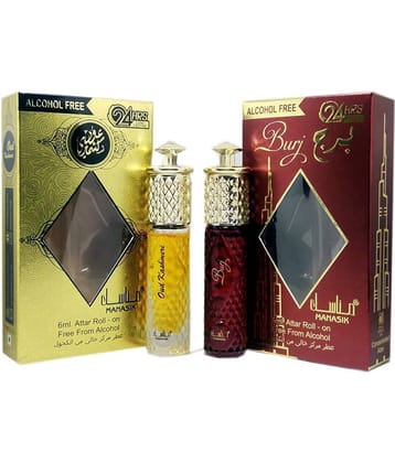MANASIK  OUD KASHMERI & BURJ Concentrated   Attar Roll On 6ml .  ( COMBO SET )