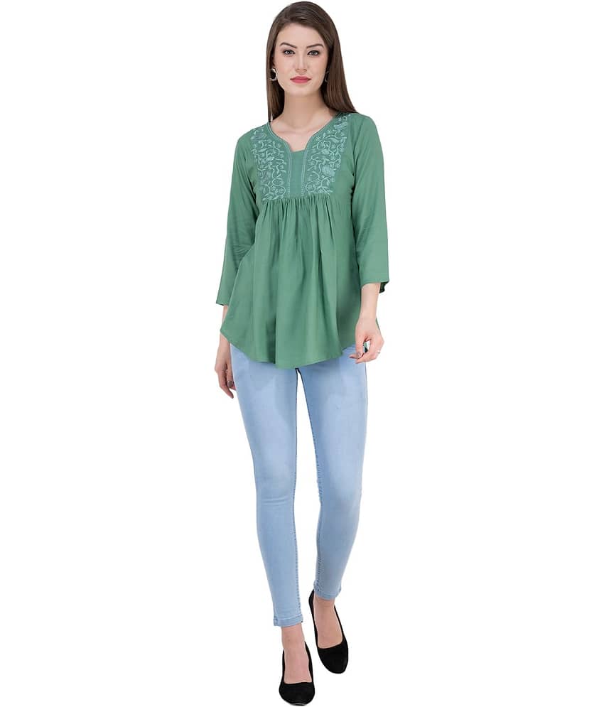 SAAKAA Women's Rayon A-Line Top ( Green )