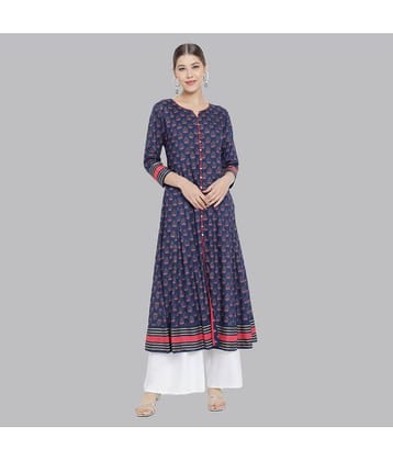 Yash Gallery - Blue Rayon Women's Flared Kurti ( Pack of 1 )