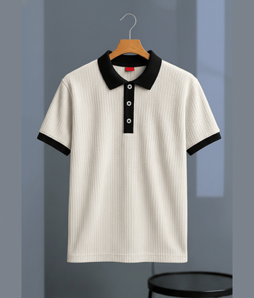 Try This Men Cotton Blend Regular Fit Colorblock Polo T Shirt ( White )