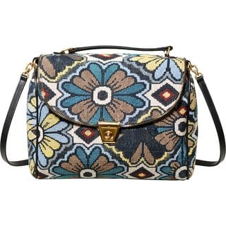 Indigo Bloom Tapestry Crossbody Bag