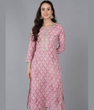 Vaamsi Pack of 1 Silk Blend Printed Straight Women's Kurti - ( Pink )