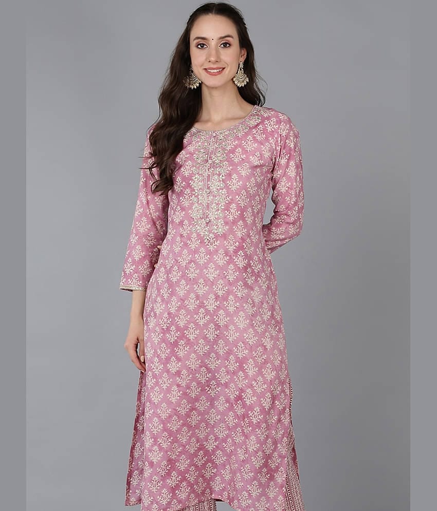 Vaamsi Pack of 1 Silk Blend Printed Straight Women's Kurti - ( Pink )