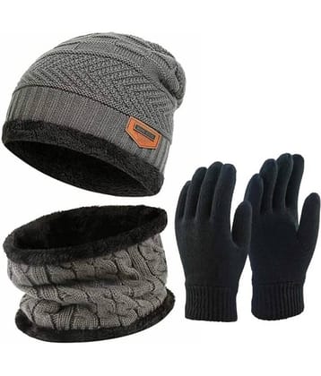 AKSMIT Gray Woollen Women's Cap ( Pack of 1 )