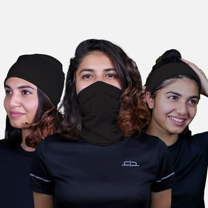 Heelium Bamboo Bandana For Women- Set of 3-Black | Black | Black