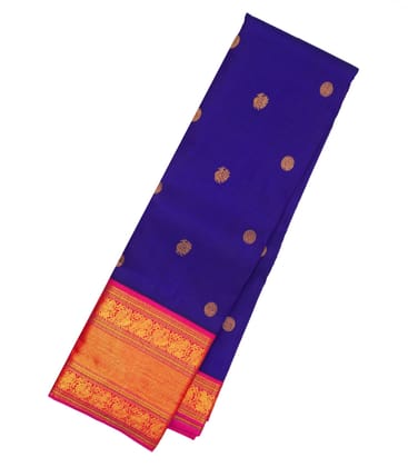 Dark Blue Handloom Korvai Kanchipuram Silk Saree With Zari Buttas-Dark Blue