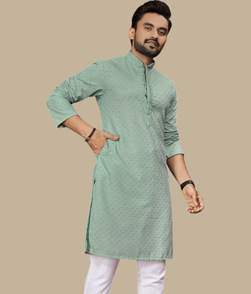 YUG ART Sea Green Cotton Men's Regular Kurta ( Pack of 1 )