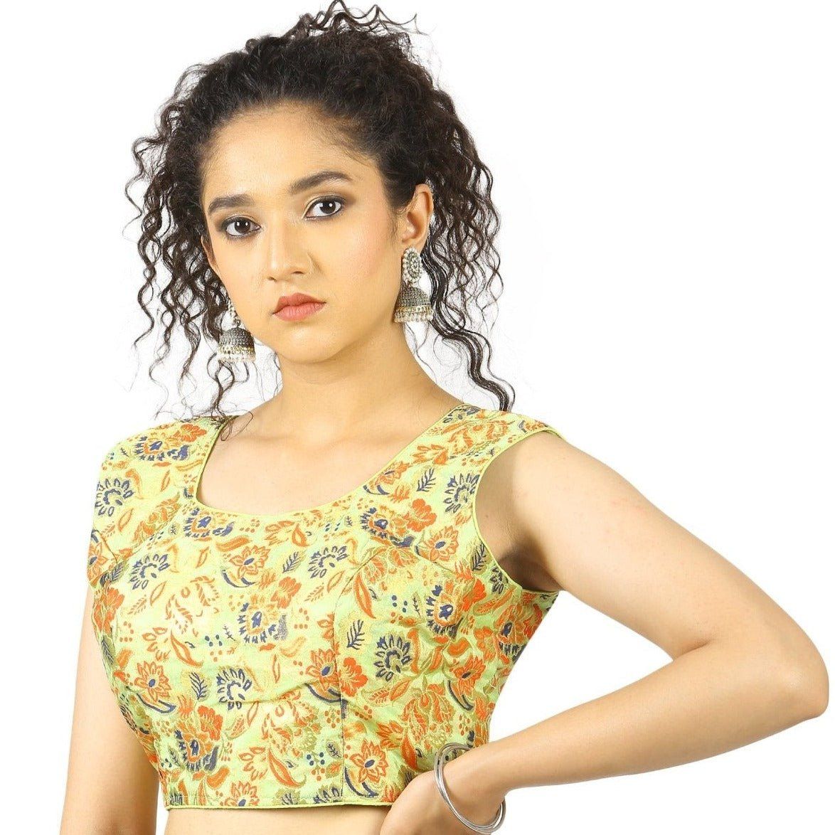 TheHangr Parrot Green Brocade Flower Print Blouse -  34