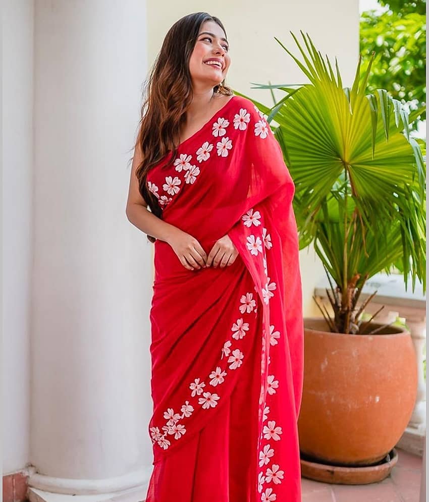 SARADA HANDLOOM Cotton Woven Saree With Unstitched Blouse Piece ( Red )