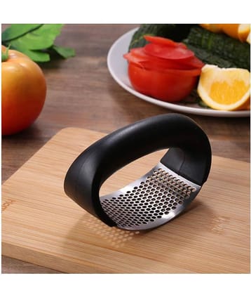 kamaly Garlic Press Garlic Peeler Stainless Steel Mincer Gadget Anti Slip Silicone Handles for Best Grip