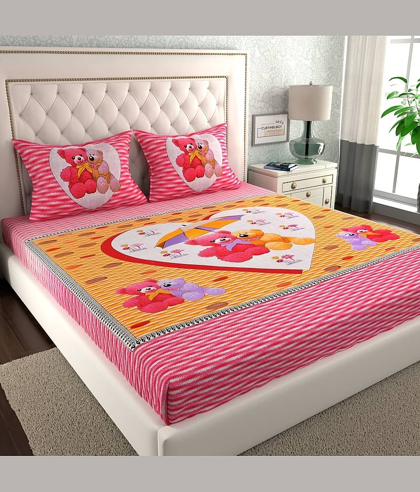 ABHACLOTHO Cotton 1 Double Bedsheet with 2 Pillow Covers ( Pink )