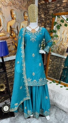 Beautiful Party Wear Top And Sharara With Fancy Dupatta