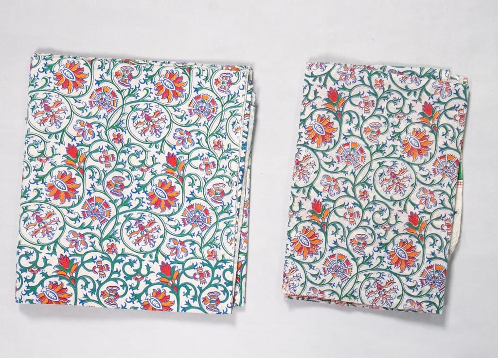 Green and Orange Floral Cotton Fabric material bottom and chunni pieces