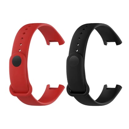 Valente Soft Silicon Band Strap Compatible for Redmi Band Pro (Pack of 2)-Red & Black