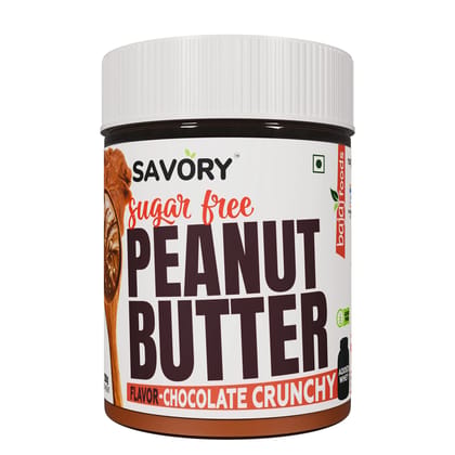SAVORY Chocolate Crunchy Peanut Butter (Sugar-Free) with Added Whey | High in Protein | No Added Sugar, Energy Booster, Gluten-Free & Keto Friendly | Cholesterol & Trans-fat Free | Chocolate Spread (200g)