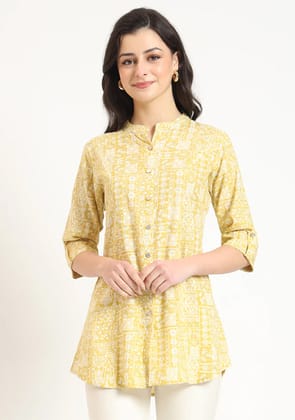 Yellow Cotton Fabric Straight Top-XS