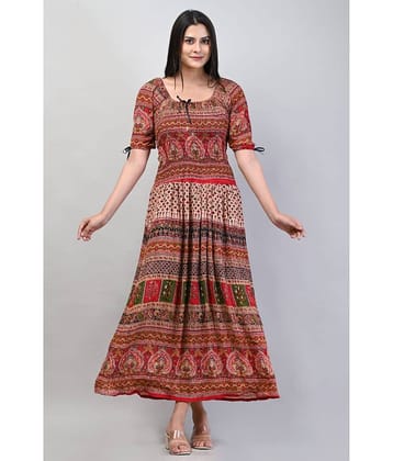 Frionkandy Women Rayon Printed Gown ( Red )