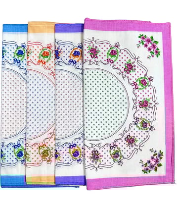 royal mart Premium Cotton Handkerchief 11*11 – Soft Prints for Women/Girl/Design Will Vary Multicolor Handkerchief (Pack of 4)