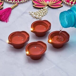 Water Sensor LED Ligh Diya - Decorative Lights, LED Decorative Diya Set, Elegant Design, Battery Operated Diya Light Set