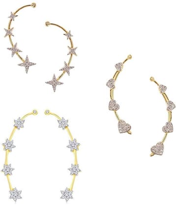Zeneme American Diamond Gold Plated Earcuff - Combo of 3 Jewellery For Women / Girls