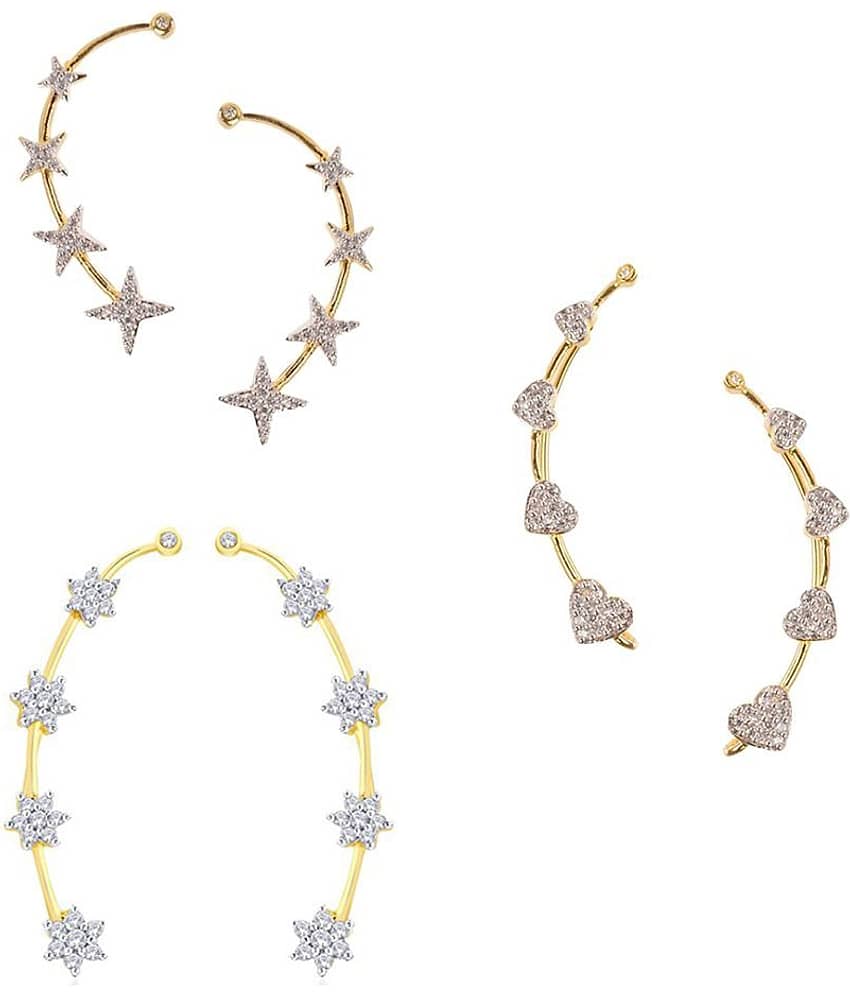 Zeneme American Diamond Gold Plated Earcuff - Combo of 3 Jewellery For Women / Girls