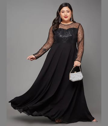 Miss Chase A+ Women Georgette Solid Fit & Flare Dress ( Black )