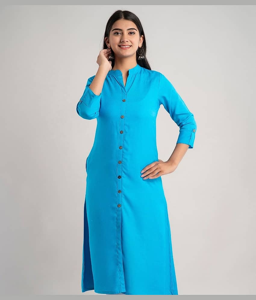 MAUKA - Blue Rayon Women's Front Slit Kurti ( Pack of 1 )