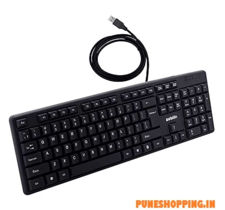 Zebion K500 USB Keyboard, Rugged Heavy-Duty Body, Tested with Over 5 Million Keystrokes,Clicky-Touch Feel, Ergonomic Design Comes with 102 Keys Including Rupee Key (Black)Durable and comfortable typing experience
