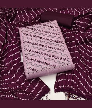 Rangtulika Ethnics Unstitched Silk Blend Embroidered Dress Material - Purple ( Pack of 1 )