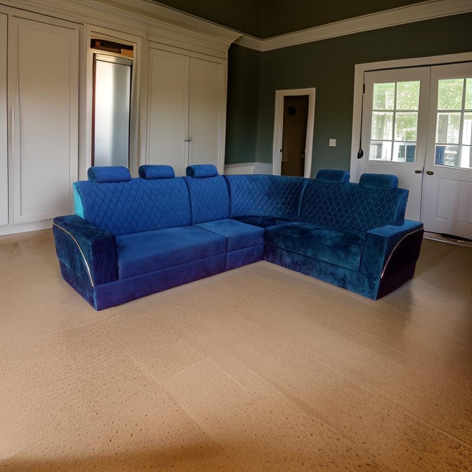 Starlet Furniture Corner Sofa Set 6 Seatar Sectional Fabric Blue