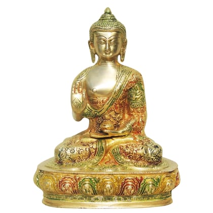 Brass Big Buddha Statue - Large Meditation Decorative Idol, Height : 10 Inch (BSMAS660 A)