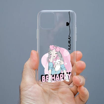 Personalized Cute Girl Transparent Silicon Case Customised with Name for Oppo, Vivo, Redmi, Realme, Poco, Mi, OnePlus, Samsung, iPhone, and More - design 28