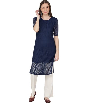 NUEVOSDAMAS Blue Cotton Blend Straight Kurti - Single