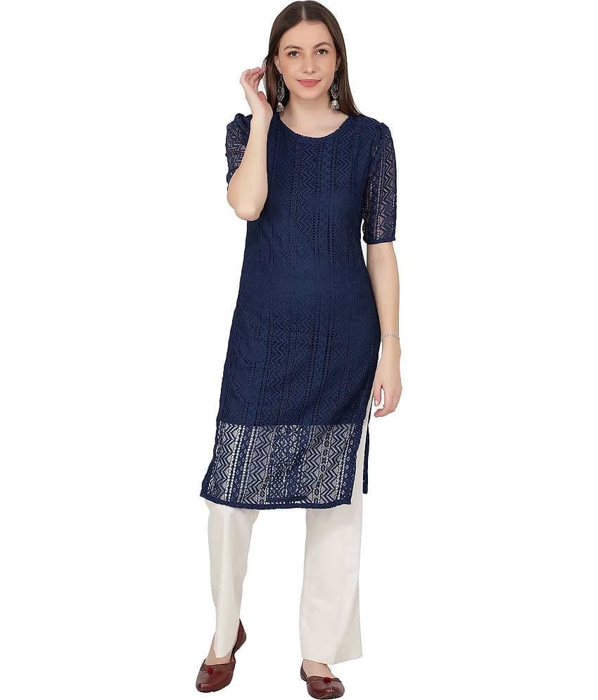 NUEVOSDAMAS Blue Cotton Blend Straight Kurti - Single